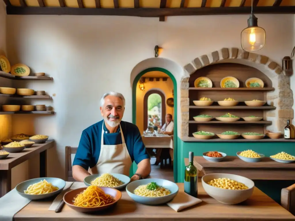 Escena acogedora en restaurante familiar italiano en un pueblo pintoresco