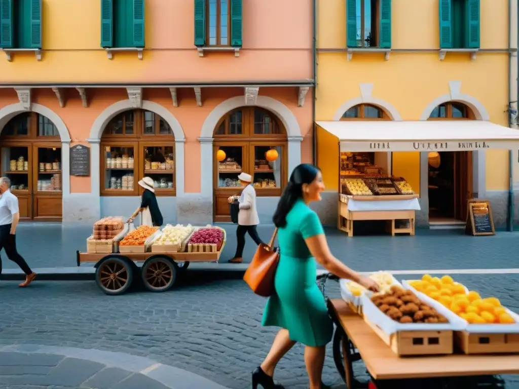 Escena animada de mercado renacentista en Italia con gelato Escena animada en una bulliciosa calle de Italia durante el Renacimiento, con vendedores de gelato y arquitectura histórica