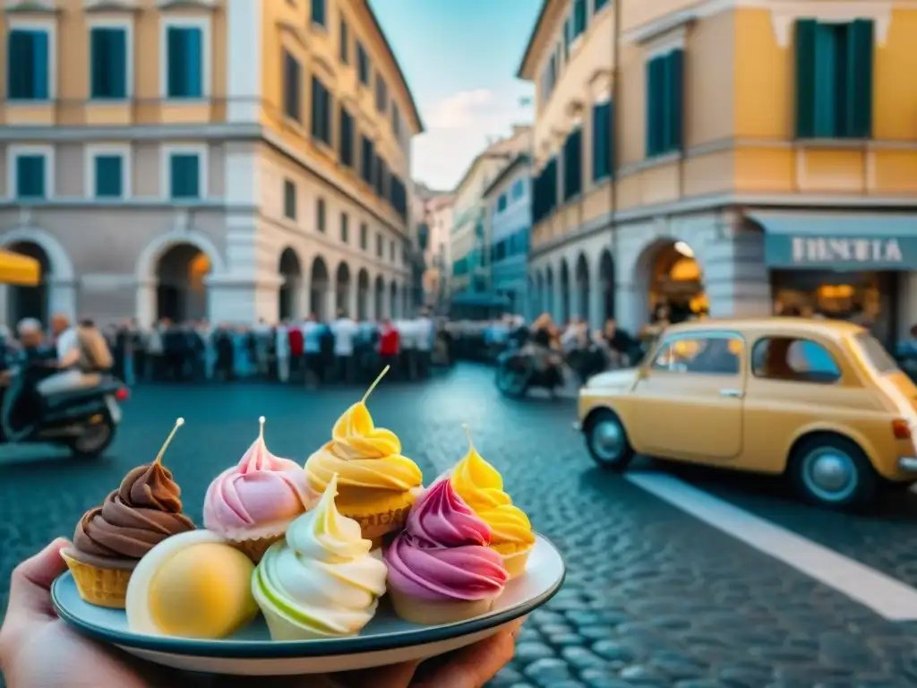 Escena bulliciosa en Roma con las mejores heladerías Italia