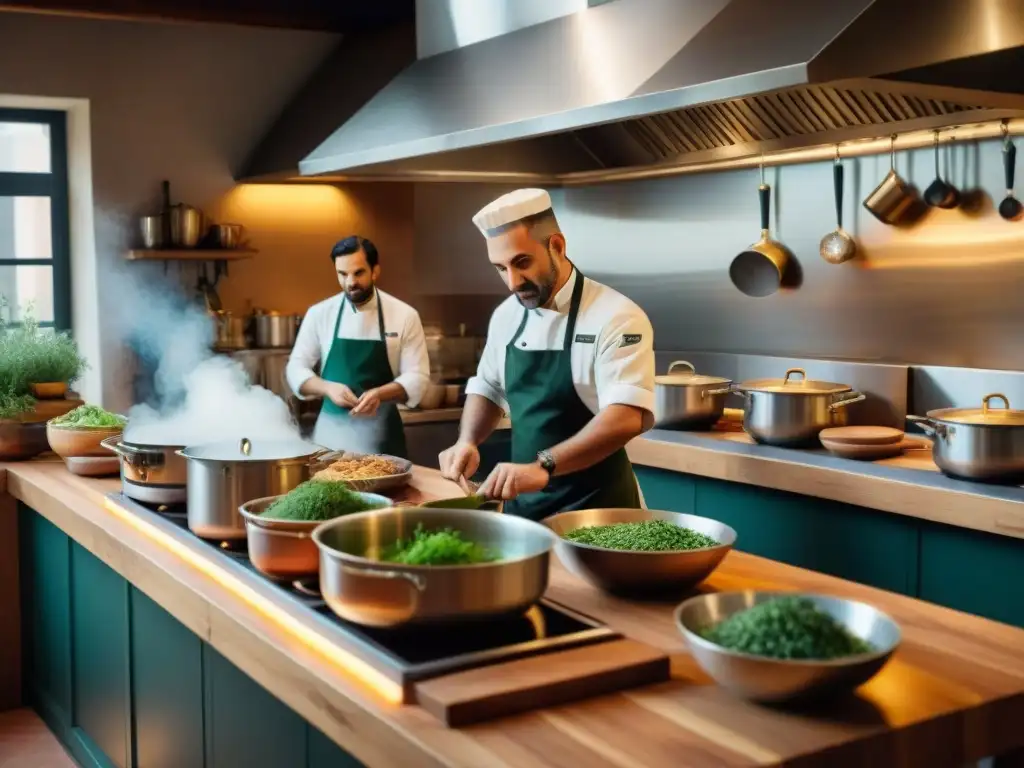 Una escena cautivadora de influencia inmigración en cocina italiana, con chefs preparando platos tradicionales en armonía cultural