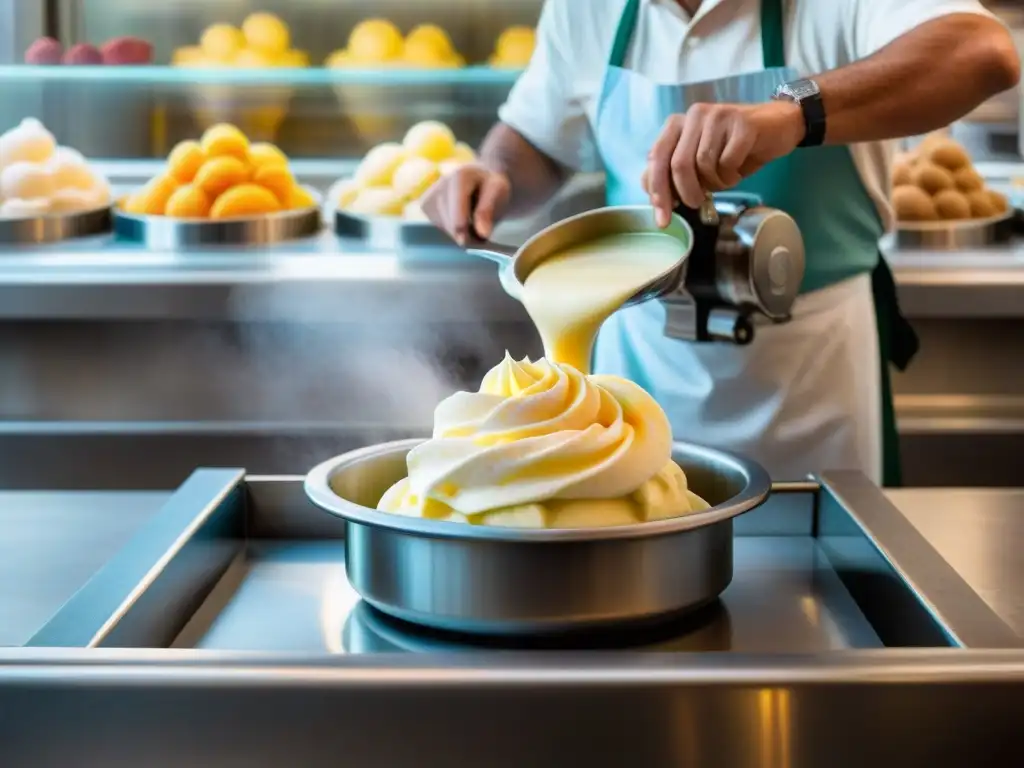 Escena detallada de la elaboración artesanal del gelato en Florencia