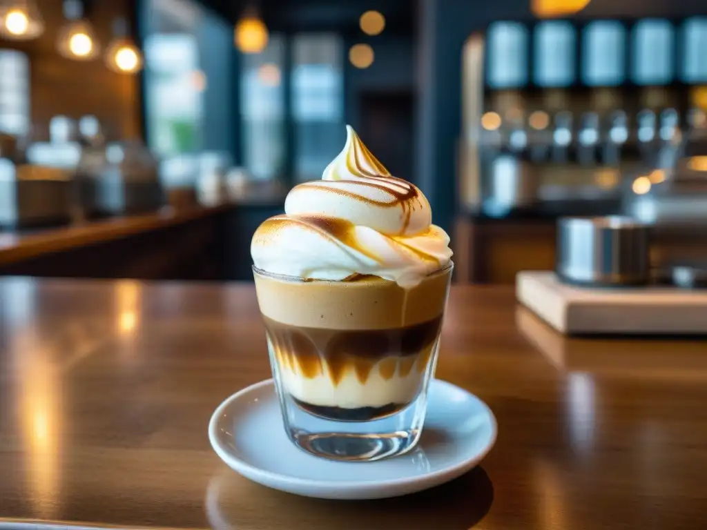 Escena detallada de un café italiano tradicional con un delicioso café affogato