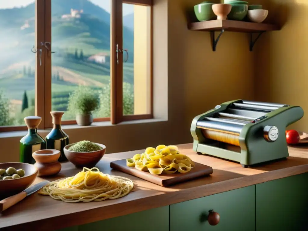 Escena detallada de una cocina italiana tradicional con accesorios de alta calidad