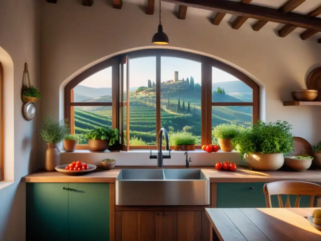 Escena detallada de una cocina italiana rústica con recetas antiguas y tradicionales