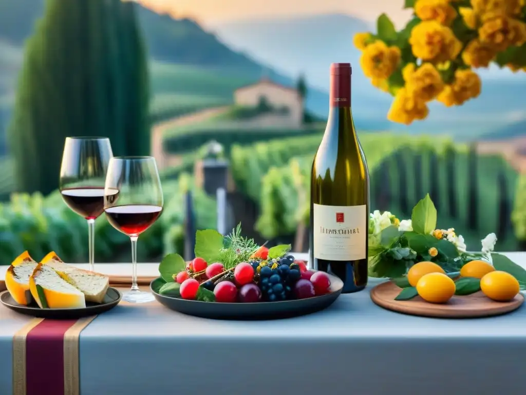 Escena elegante de mesa italiana al aire libre con vino italiano perfecto plato eventos