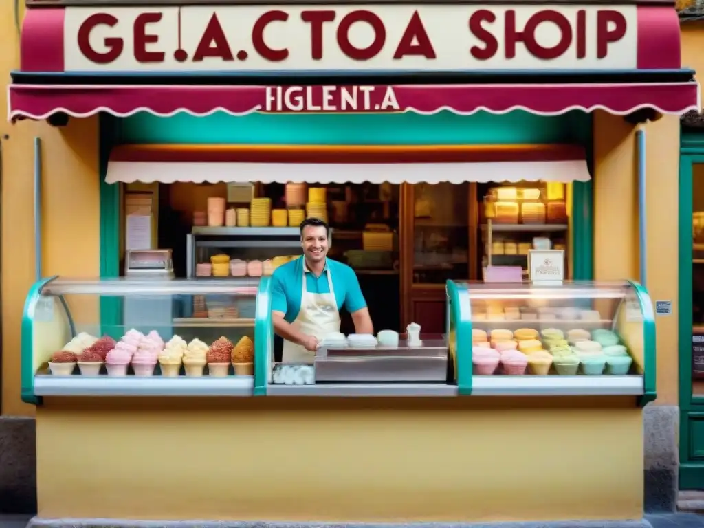 Escena encantadora en una heladería tradicional italiana en Florencia