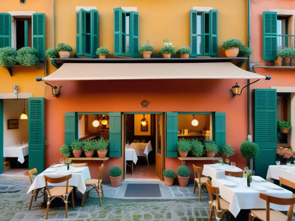 Una escena encantadora de una trattoria familiar en un pintoresco callejón italiano, donde lugareños comparten platos italianos menos conocidos