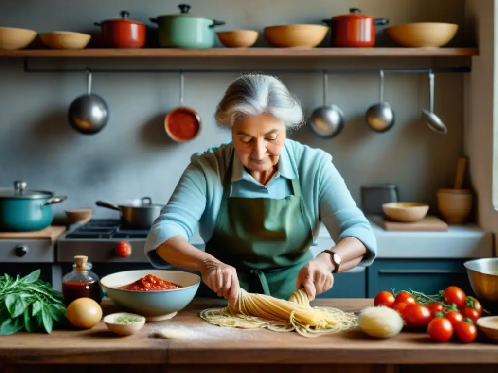 Una escena familiar italiana en una cocina rústica con recetas italianas inspiradas en el cine