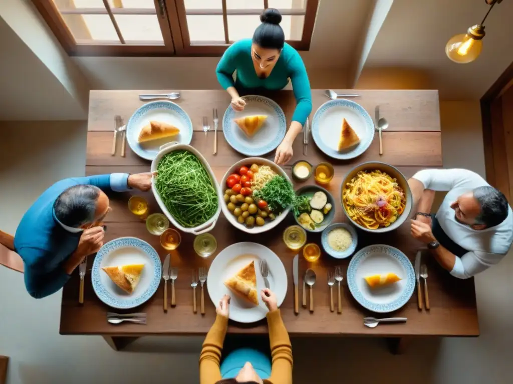 Una escena familiar italiana llena de risas y comida colorida