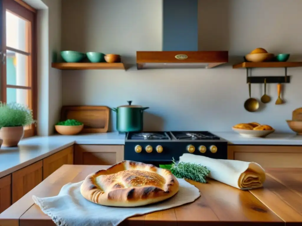 Una escena hogareña llena de calidez, una nonna italiana preparando receta casera calzone relleno