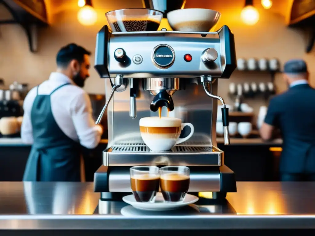 Escena íntima en una tradicional cafetería italiana en el corazón de Roma, con el origen espresso cultura italiana palpable en cada detalle