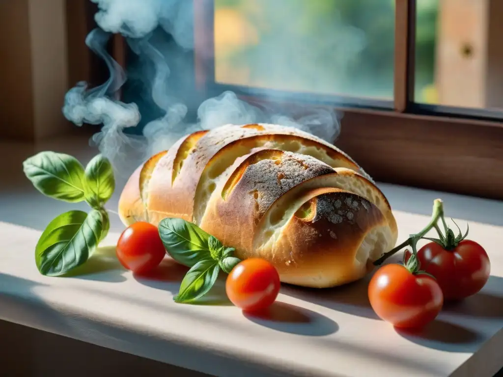 Una escena italiana auténtica con ingredientes frescos y queso ahumado, bañados por luz natural