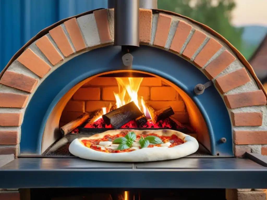 Escena mágica de cocción de pizza a brasas al aire libre bajo el cielo estrellado