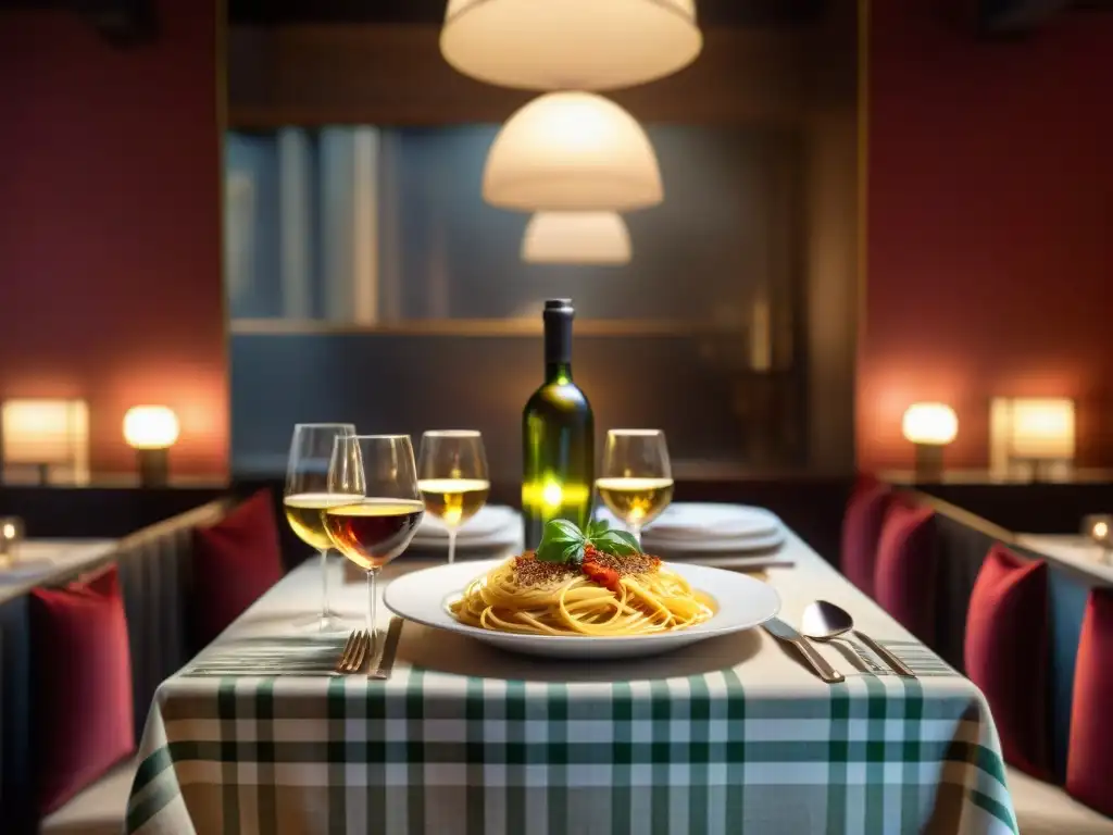 Escena romántica de cena a la luz de las velas en restaurante italiano, evocando cenas italianas en el cine