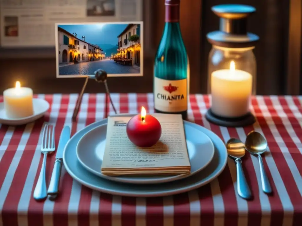 Una escena romántica en una trattoria italiana con platos italianos románticos tradicionales