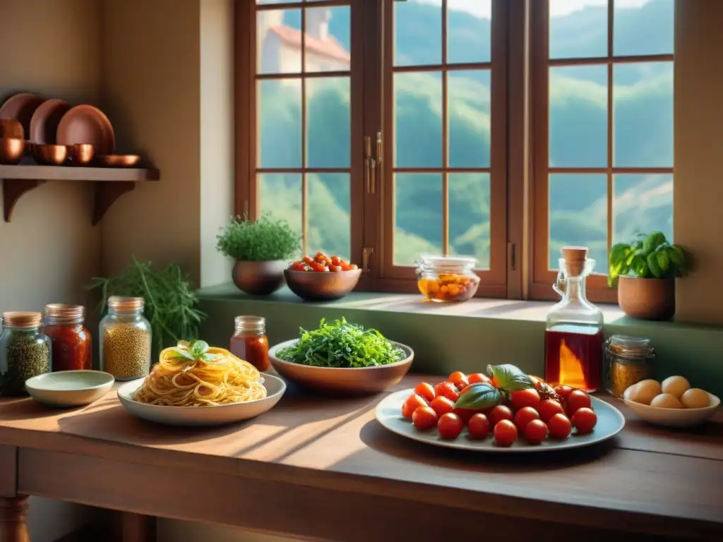 Una escena rústica de cocina italiana con carbohidratos para mejorar digestión