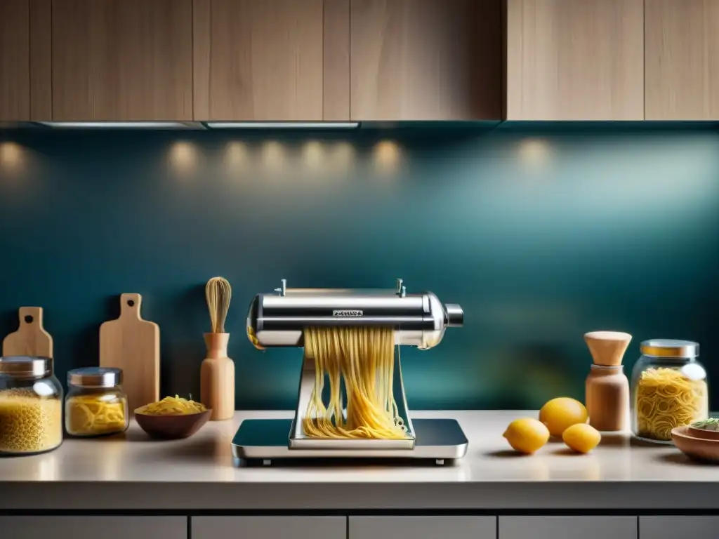 Escena sofisticada de cocina con los mejores electrodomésticos para pasta fresca en un ambiente de lujo y maestría culinaria