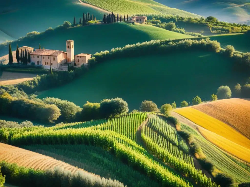 Una escena tradicional en un pueblo italiano en las colinas de la Toscana con la producción de pasta, mostrando la herencia cultural