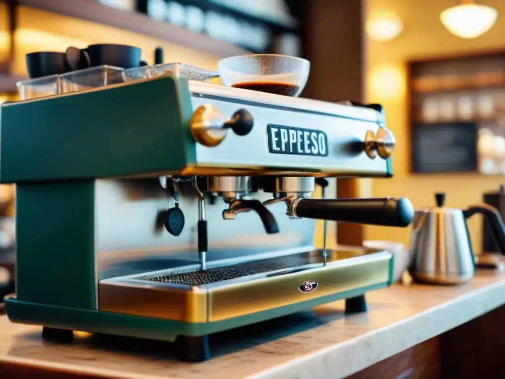 Escena vibrante en una cafetería de Nápoles, Italia, mostrando la preparación del espresso