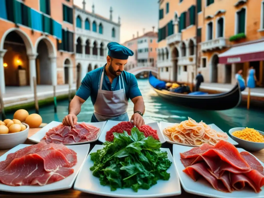 Escena vibrante en las calles de Venecia en el siglo XV con el origen y evolución del Carpaccio