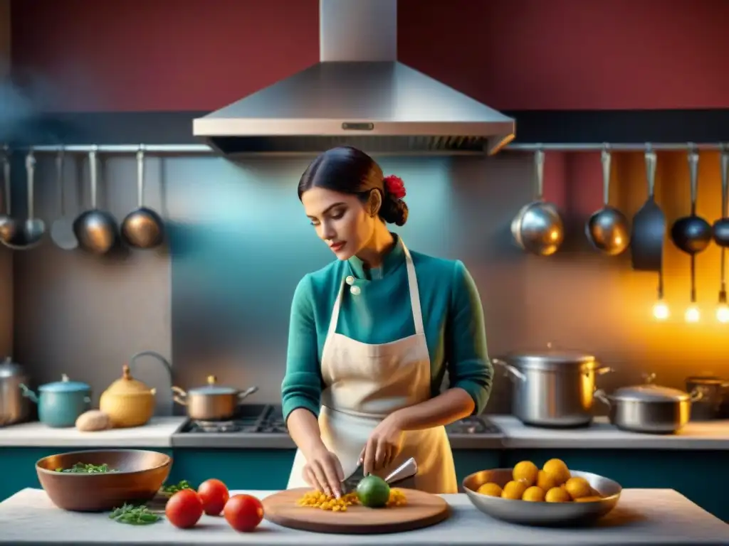 Escena vibrante en set de cine italiano con director apasionado, actores en cocina tradicional