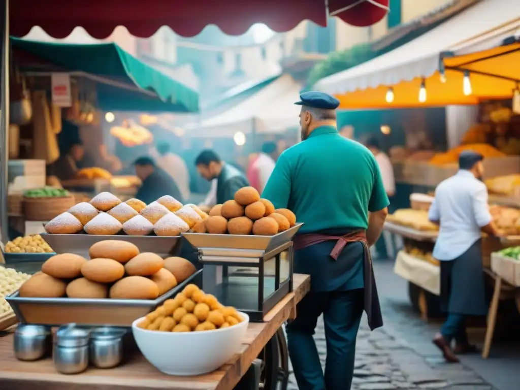 Escena vibrante de un mercado callejero italiano con tendencias de street food italiano tendencias