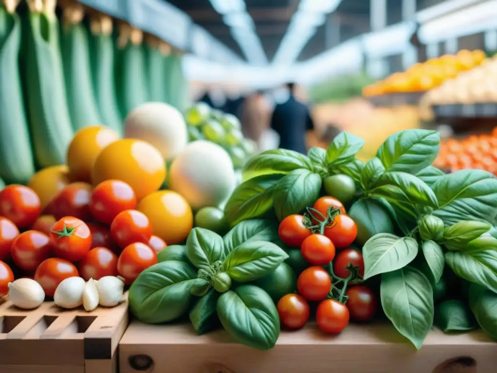 Una escena vibrante donde la tecnología conserva ingredientes italianos con transparencia y calidad en el mercado bullicioso