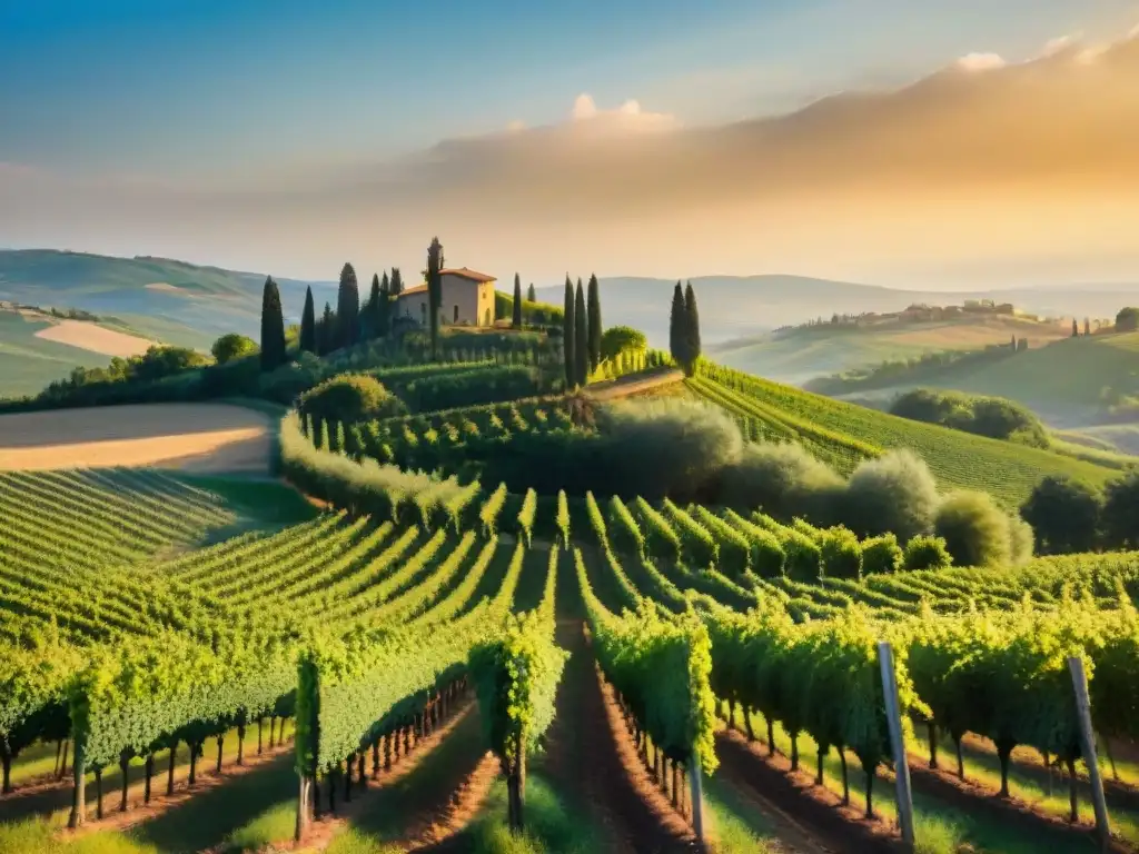 Un escenario idílico de una viña en Toscana, Italia, donde se realizan catas de vino bajo el sol