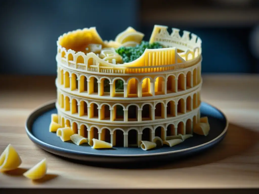 Escultura de pasta italiana en 3D, reflejando la creatividad y detalle de la impresión 3D en alimentos