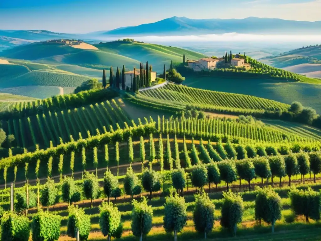 Espléndidas viñas verdes en Toscana, Italia, bajo cielo azul