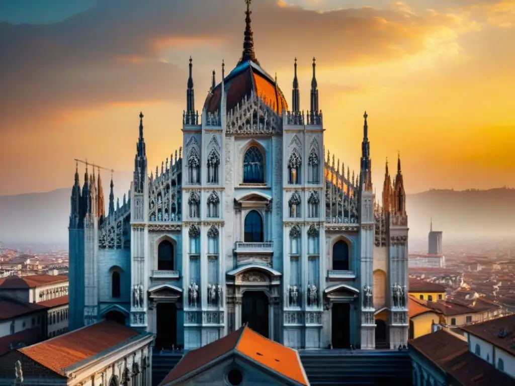 Espléndido atardecer dorado sobre el Duomo di Milano, fusionando historia y modernidad