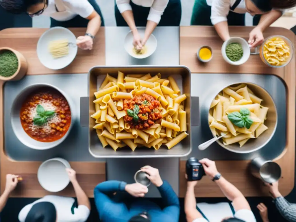 Una experiencia interactiva en un bullicioso bar de pasta, donde chefs preparan pasta fresca mientras los clientes participan en actividades de cocina