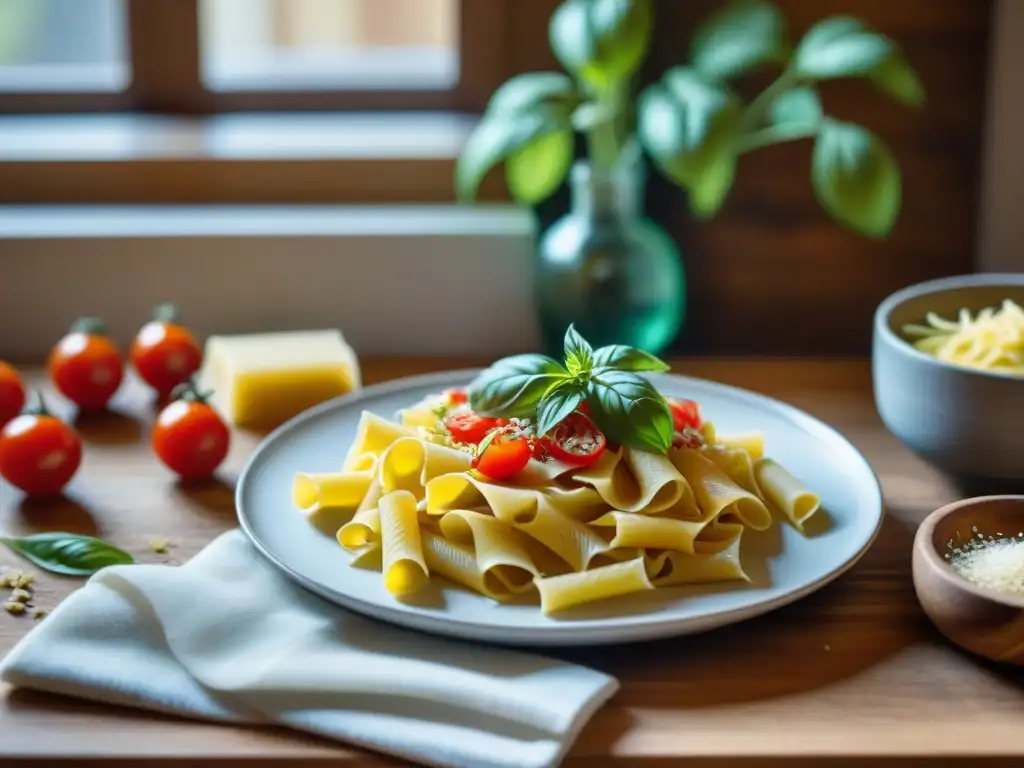 Experiencia única degustación pasta fresca en mesa de madera rústica con ingredientes frescos