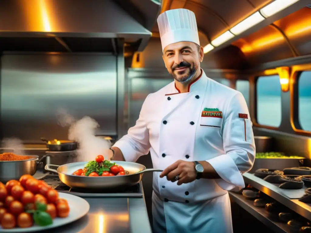 Experiencias culinarias Venice Simplon OrientExpress: Chef italiano creando plato tradicional en lujoso tren