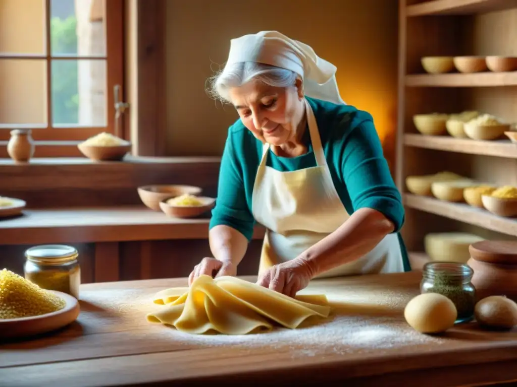 Experiencias gastronómicas Islas Italianas: Nonna experta en pasta fresca en cocina rústica