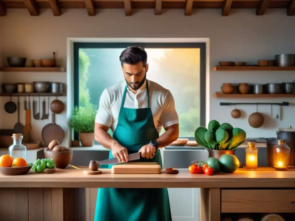 Experto afilador de cuchillos en una cocina tradicional italiana, utilizando las mejores técnicas de afilado