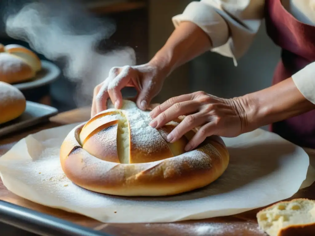 El experto panadero moldea con destreza la masa de Pan de San Antonio en una receta auténtica