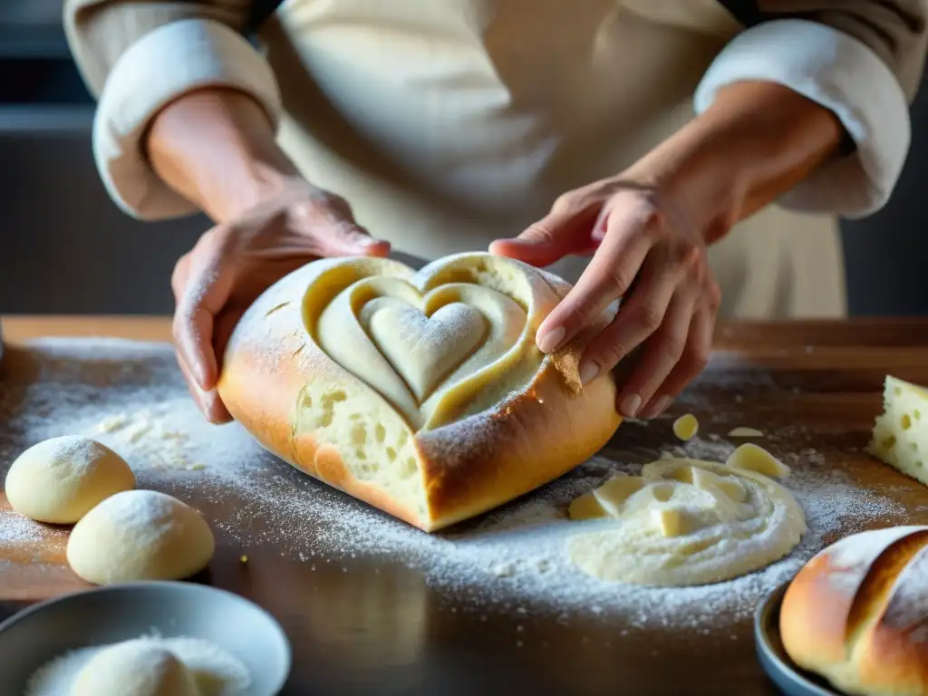 El experto panadero moldea con destreza la masa de Coppia Ferrarese receta tradicional, evocando tradición y amor por la panadería artesanal