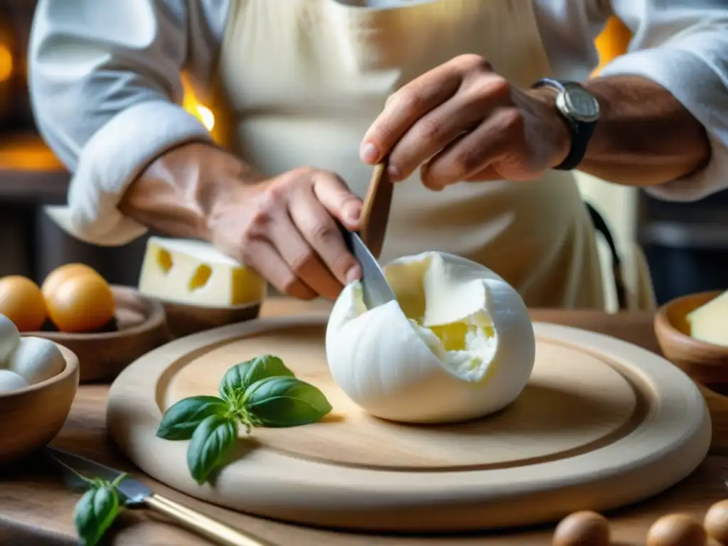 Experto en quesos moldea burrata con maestría en ambiente tradicional