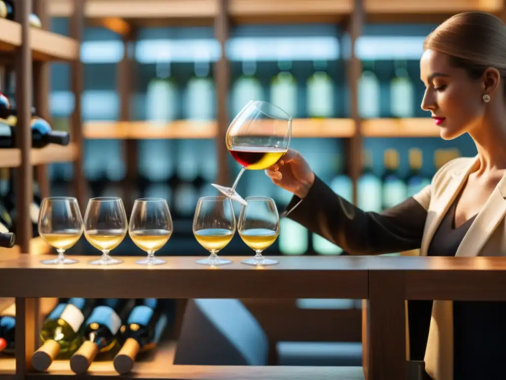 Un experto sommelier sirviendo Ribolla Gialla en un elegante copa de cristal, ideal para maridajes con Ribolla Gialla