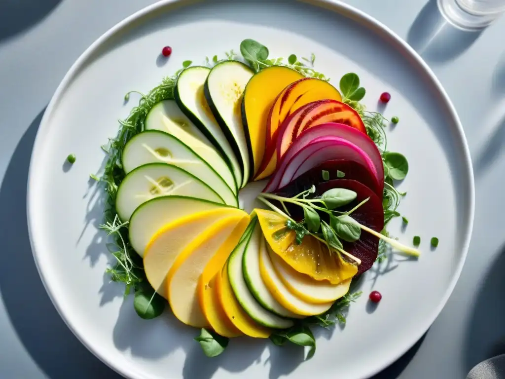 Delicia vegana: Vegetales frescos en espiral Una explosión de colores y sabores en un Carpaccio vegano italiano