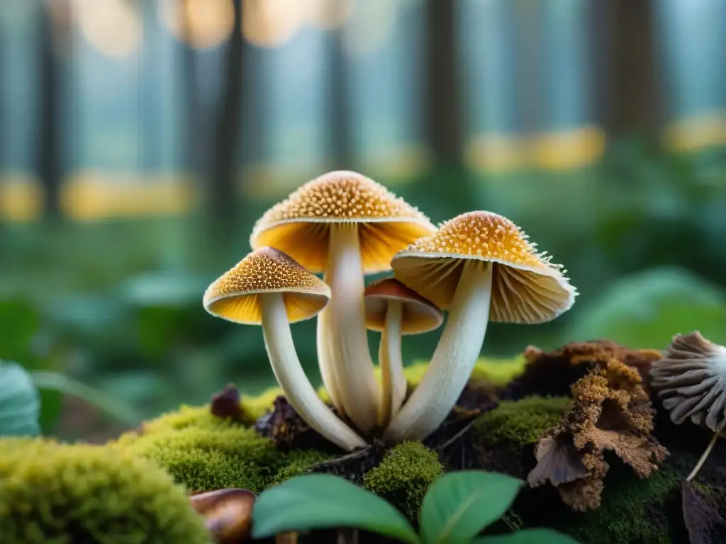 Exquisita agrupación de Setas de Cardo en Italia, destacando su belleza natural y texturas únicas bajo la luz dorada del sol