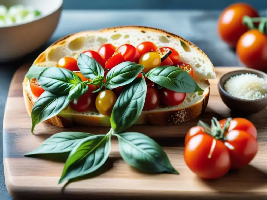 Una exquisita composición de ingredientes para una receta auténtica bruschetta italiana