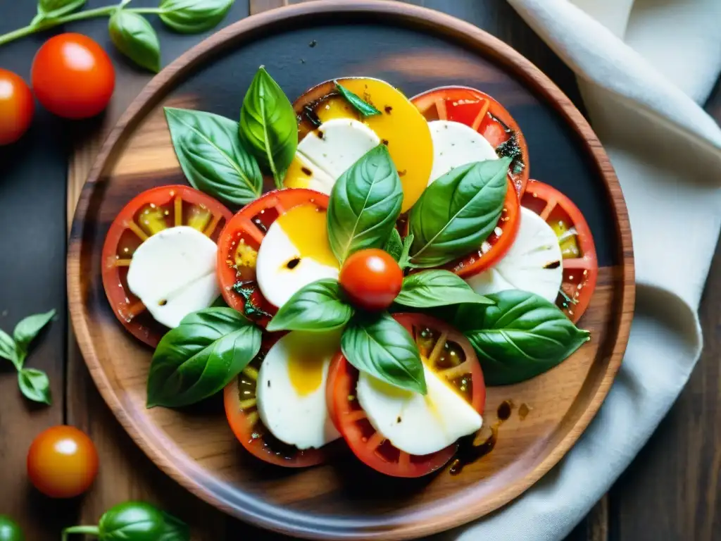 Una exquisita ensalada Caprese italiana con ingredientes frescos y coloridos