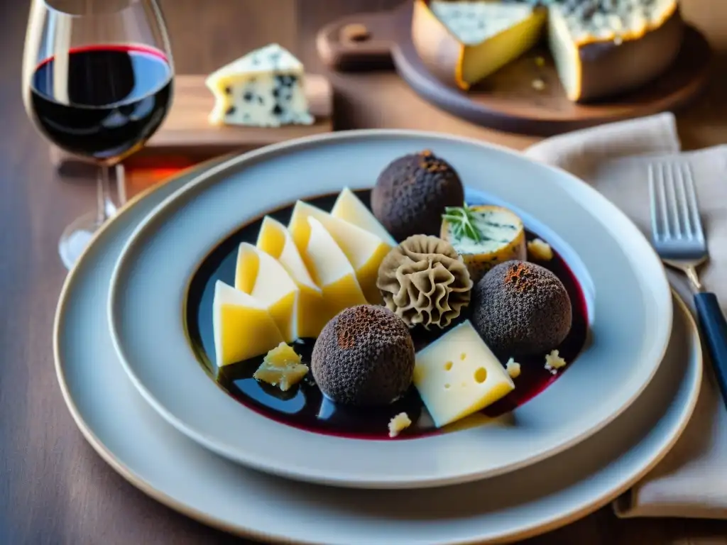 Exquisita guía trufa cocina italiana: plato gourmet con trufas negras, pasta artesanal, quesos y vino tinto