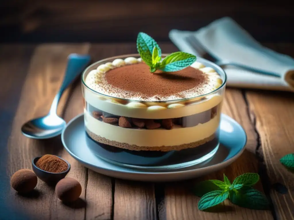 Una exquisita presentación de tiramisú italiano en revistas italianas de diseño gastronómico