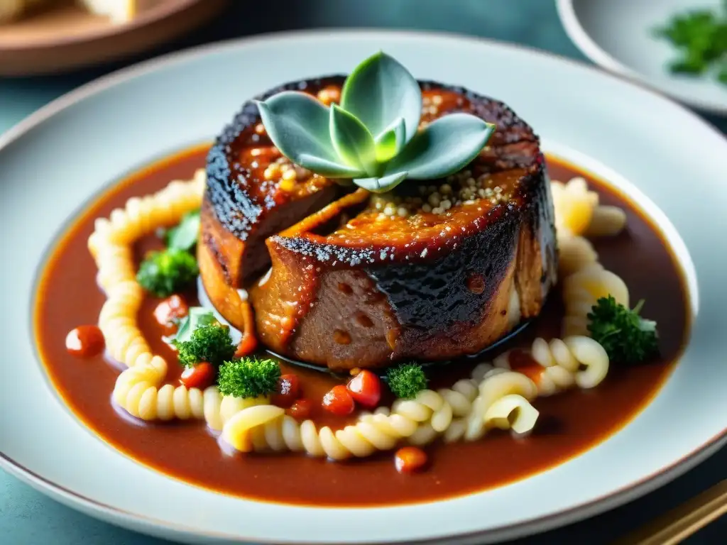 Exquisita receta auténtica osso buco milanesa con risotto de azafrán, presentada con detalle en un plato de porcelana