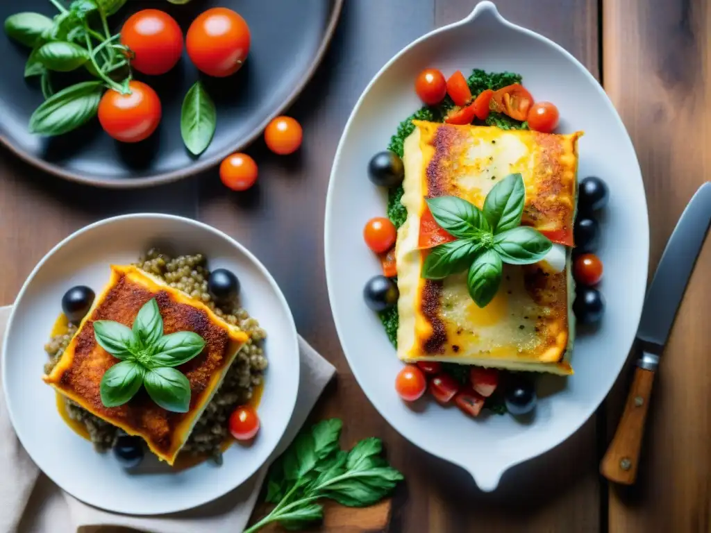 Una exquisita selección de platos italianos veganos y vegetarianos en vistosas presentaciones