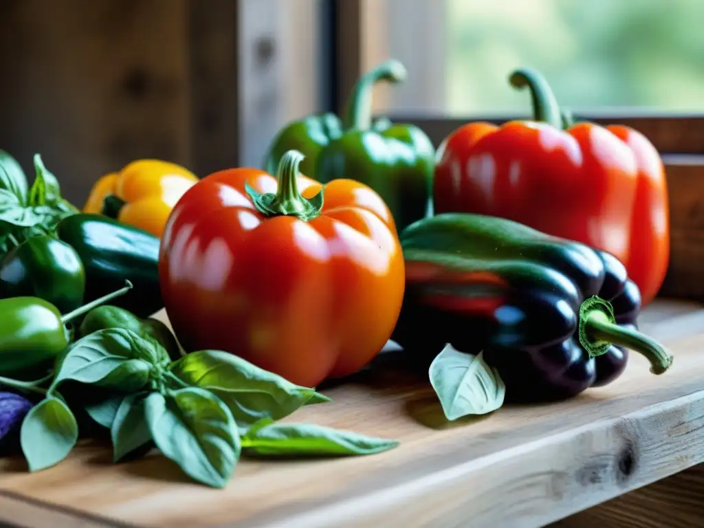 Una exquisita selección de vegetales italianos frescos en una mesa rústica