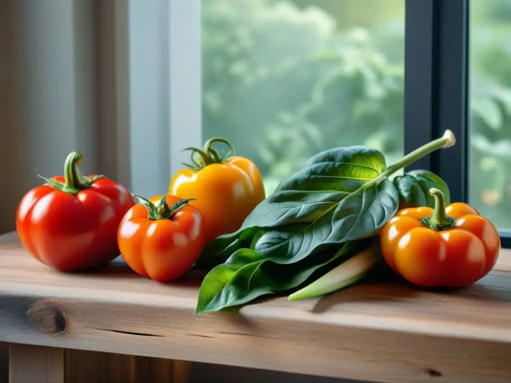 Una exquisita selección de vegetales orgánicos frescos en una mesa rústica